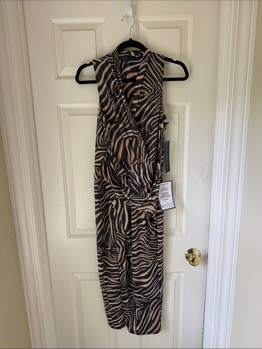 NWT RACHEL ROY BLACK & TAN ZEBRA SLEEVELESS DRESS LARGE